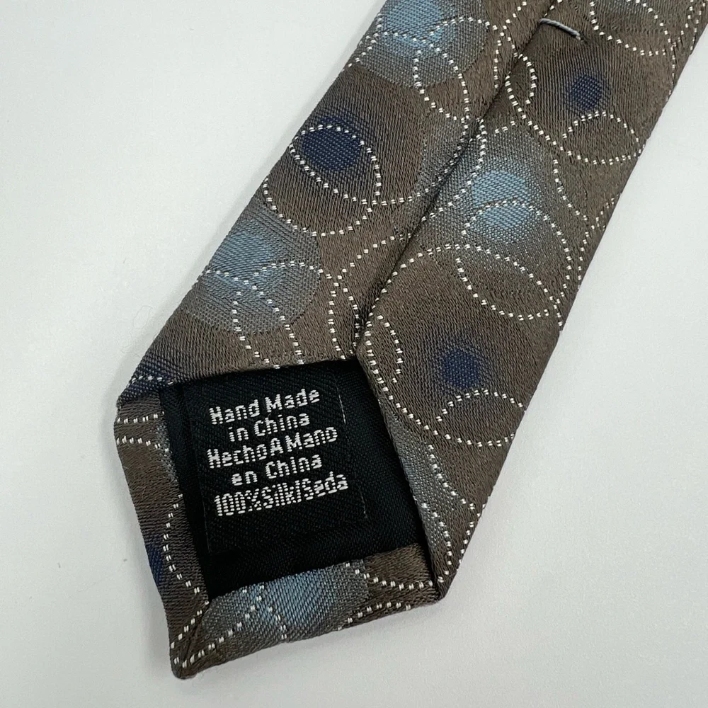 Van Heusen 100% Silk Brown and Blue Geometric Circles Tie Handmade necktie